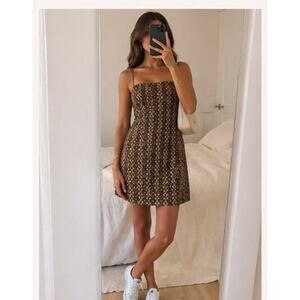 Lost + Wander Floral Mini Sundress M Brown Boho Square Neck Strappy NWT